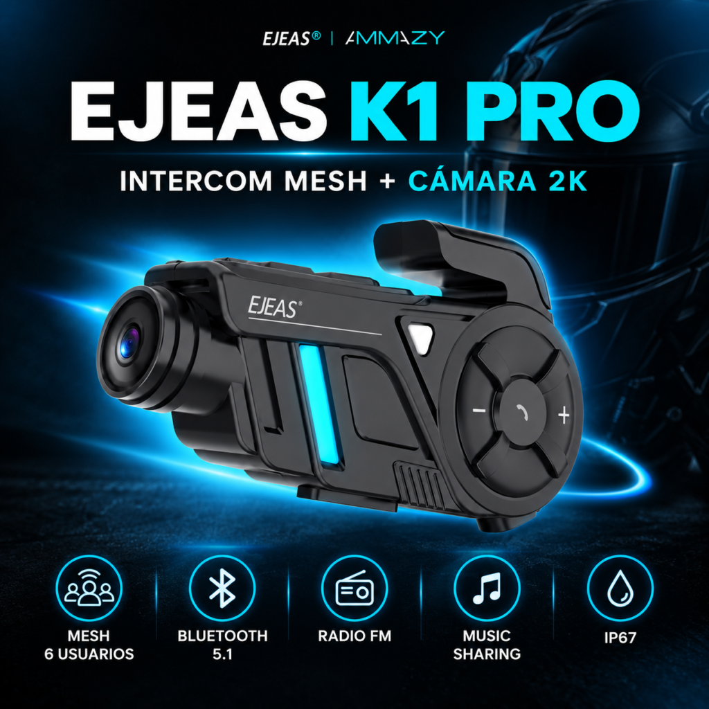 Intercomunicador EJEAS K1 PRO Mesh con Cámara 2K para Moto