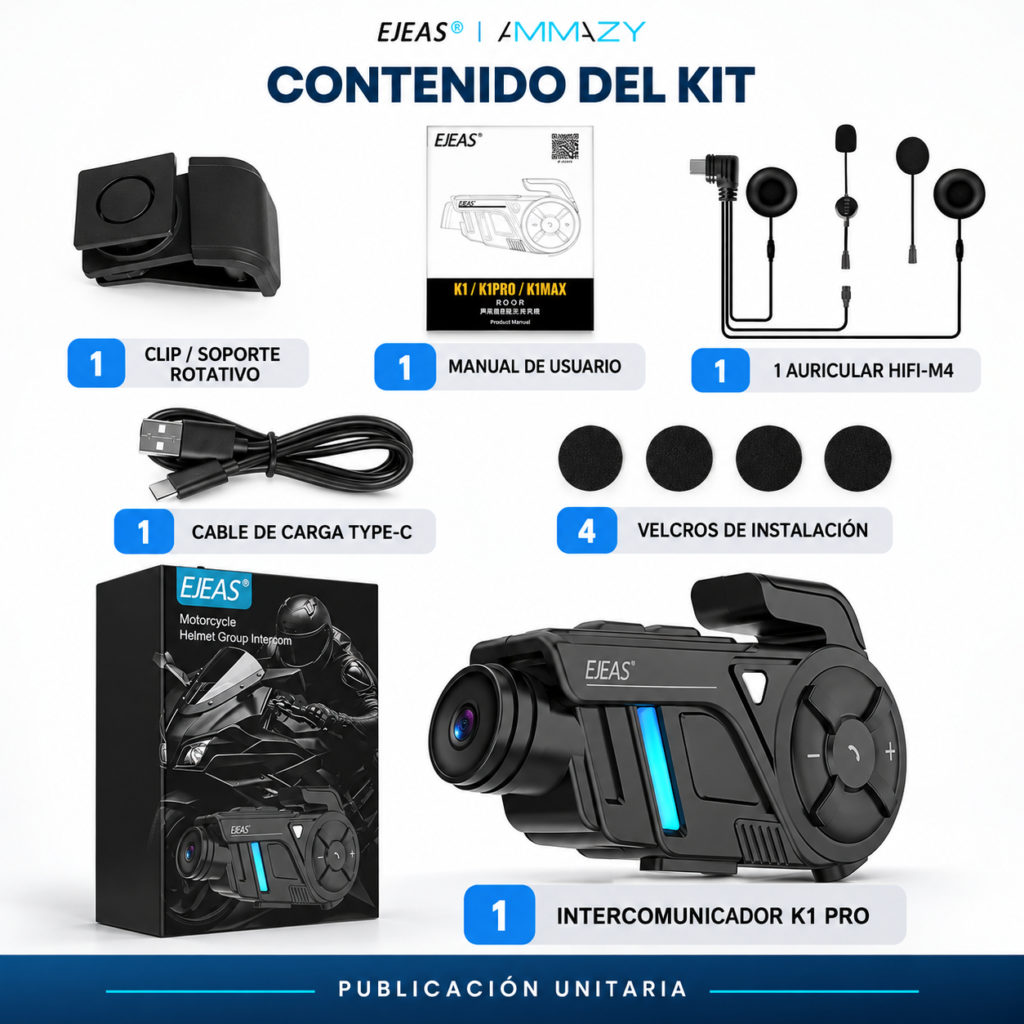 Intercomunicador EJEAS K1 PRO Mesh con Cámara 2K para Moto