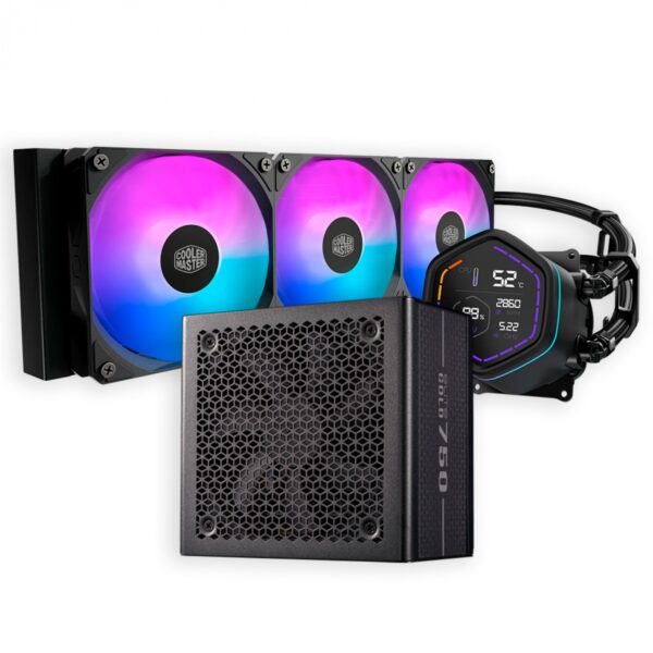 Kit de componentes Cooler Master Elite Gold 750W y MasterLiquid Core Nex Digital 360