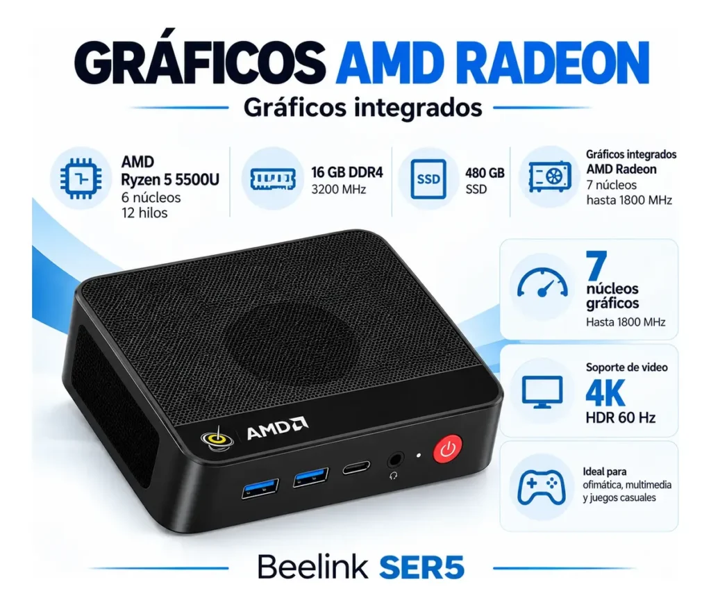 Mini PC Beelink SER5 Ryzen 5 5500U 16GB 480GB LAN 2.5G