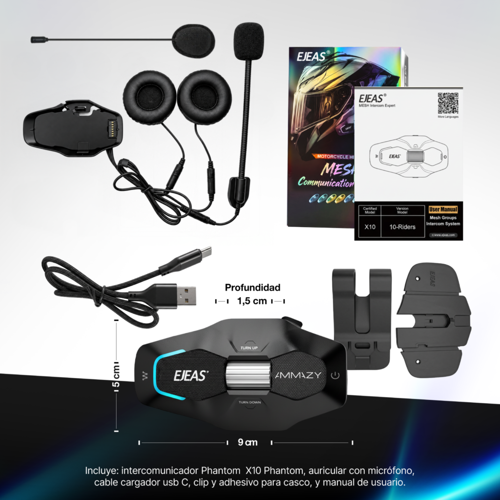 Intercomunicador Ejeas X10 Phantom 3ra Gen Mesh 10 Personas
