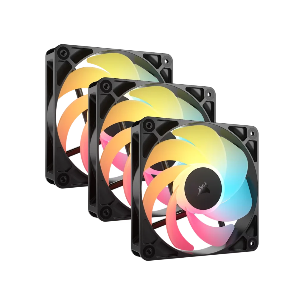 Kit de ventiladores CORSAIR flujo invertido RS120-R ARGB de 120 mm x3 negro
